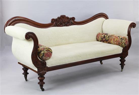 A William IV mahogany scroll end settee, W.7ft H.3ft 4in.